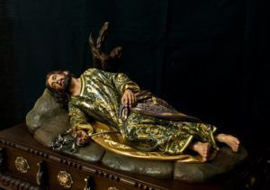 Escultura de San José dormido en madera de cedro tallada y estofada
