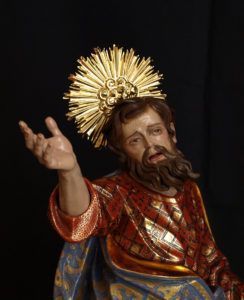 Detalle del expresivo rostro de San Lucas Evangelista.
