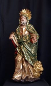 Imagen de San Marcos Evangelista en madera de caoba estofada y policromada