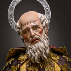 Detalle del modelado y expresión del rostro del santo