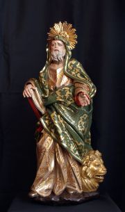 Imagen de San Marcos Evangelista en madera de caoba estofada y policromada