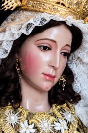 Detalle de la policromía del rostro de la Virgen del Carmen