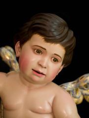 Rostro dulce de uno de los ángeles mancebos del trono procesional de la Sagrada Cena de Málaga