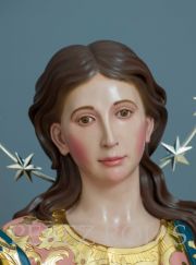 Detalle de la policromía del rostro de la Santísima Virgen